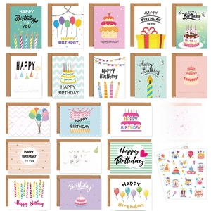 Set de 20 cartes d'anniversaire avec enveloppes et autocollants au style de dessin animé