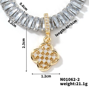 Macro detail of French retro necklace with zircon chain and hollow flower pendant dimensions