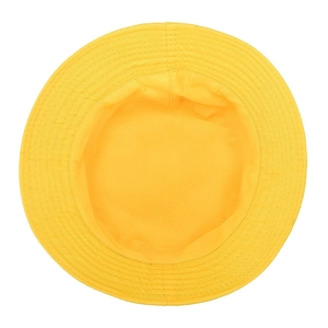 Classic bright yellow cotton bucket hat with parallel stitched brim shown from an inner angle