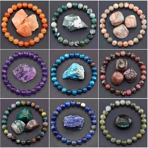 Natural Gemstone Beaded Bracelet Handcrafted Round Bead Elastic Stretch Healing Energy Meditation Jewelry For Men Women