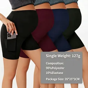 High Waist Maternity Shorts Belly Support Yoga Pants With Side Pockets Polyester Spandex Activewear For Pregnant Women