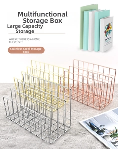 Three metal wire desktop organizers in gold, silver, and rose gold for books and files