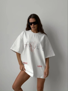 T-shirt blanc oversize avec imprimé lettres américaines et style streetwear