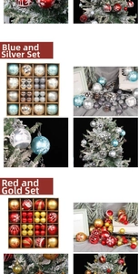 Detail of red and gold Christmas ball ornaments with festive glitter and snowflake patterns