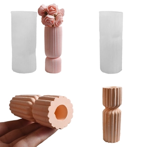 Striped Cylindrical Silicone Mold For DIY Candle Holder Vase Gypsum Aroma Stone Minimalist Geometric Home Decor