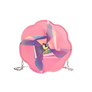 Borsa a tracolla rosa per bambini a forma di mulino a vento con petali olografici e catena
