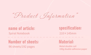Detailed product info for A5 spiral notebook with 96 sheets and 100g premium paper