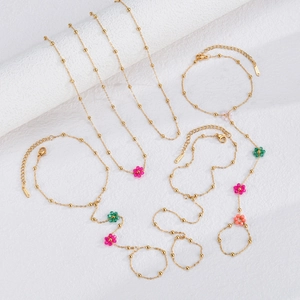 Bohemian 18K Gold Plated Stainless Steel Necklace And Flower Charm Hand Chain Minimalist For Women