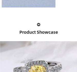 Macro detail of cushion cut yellow gemstone ring with pavé diamond halo and silver band