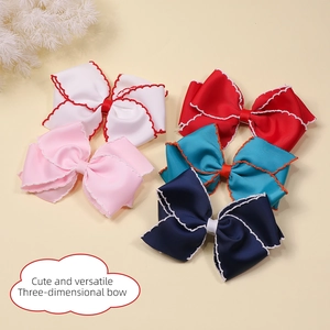 Set of 5 handmade grosgrain ribbon hair clips with contrast scalloped edge stitching