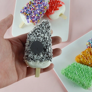 Colorful PU simulated ice cream fridge magnets with wooden sticks and magnetic back