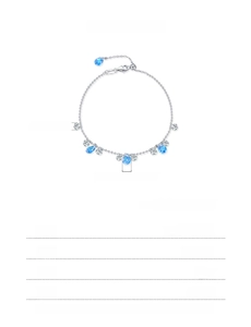 Detaillierte Spezifikationen des S925 Silberarmbands mit blauen Tropfensteinen und Maßen