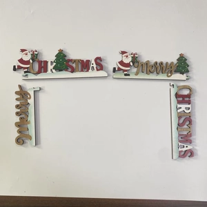 Detail of wooden Merry Christmas corner door frame ornaments with Santa Claus motif