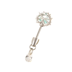 Sliver thorn heart cartilage earring with teardrop crystal drop on screw back stud