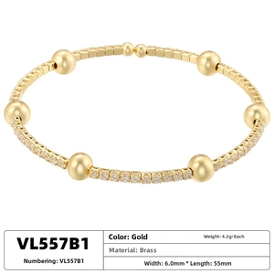 Detailed view of gold plated brass bracelet with cubic zirconia inlay and 6mm width