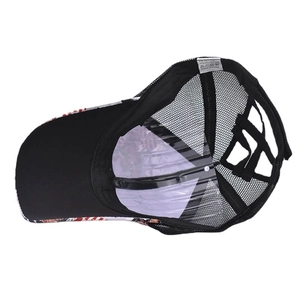 Detail of baseball cap interior showing cotton mesh material and ponytail opening