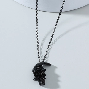Gothic black skull pendant necklace for men made of durable metal in high-quality finish