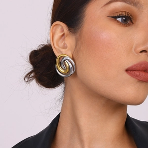 Chic two-tone gold and silver twisted hoop earrings made of titanium steel for women