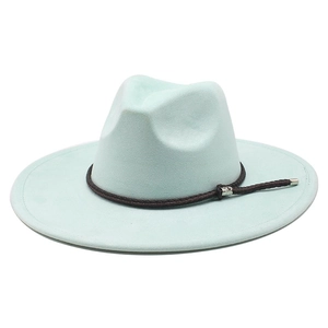 Wide Brim Fedora Hat Suede Western Cowboy Jazz Cap With Braided Rope Skull Buckle For Men Women Vintage Retro Style
