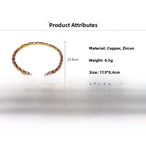 Detail view of purple zircon bracelet with dimensions 17.9cm length and 0.4cm width