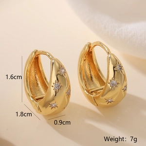 18K gold plated teardrop hoop earrings with starburst engraving and zircon accents
