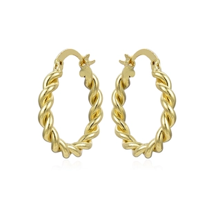 Luxury gold plated twisted rope hoop earrings with a textured circle design and secure clasp