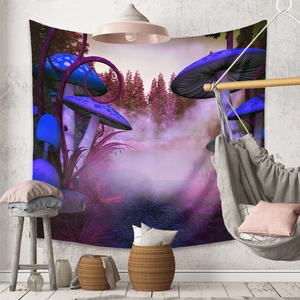 Bohemian wall tapestry with glowing mushrooms and fantasy forest for room decoration