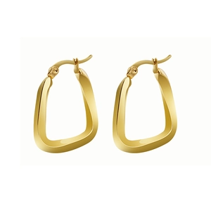 Golden twisted U-shaped geometric earrings made of glossy stainless steel for women