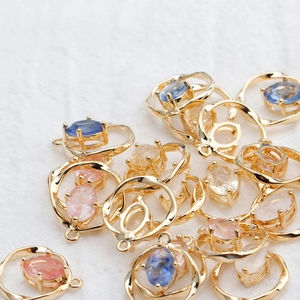 Round Twisted Charms 18K Gold Plated Copper Crystal Zircon Oval Gemstone DIY Jewelry Making Accessories For Earrings Necklace