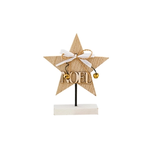 Star-shaped wooden Christmas ornament with NOEL lettering and gold bells for desktop