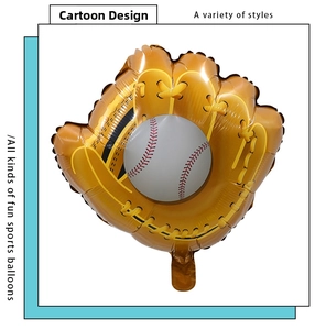 Macro detail of a brown and white baseball glove shaped foil balloon for sports parties