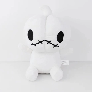 Cute white pumpkin plush toy with black stitched eyes for Halloween holiday gift decoration