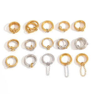 Minimalist geometric multi-layer stainless steel rings set in gold and silver finish
