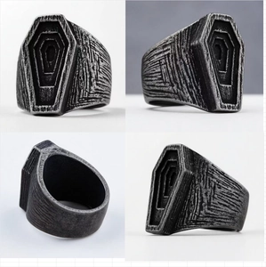 Gothic Coffin Ring Stainless Steel Distressed Retro Punk Jewelry For Men Women Dark Style Textured Band Unique Accessory