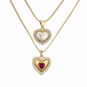 Collier Pendentif Cœur en Zirconia Micro Incrusté en Cuivre Plaqué Or Collier Cœur Géométrique Chaîne Vénitienne pour Bijoux Femme