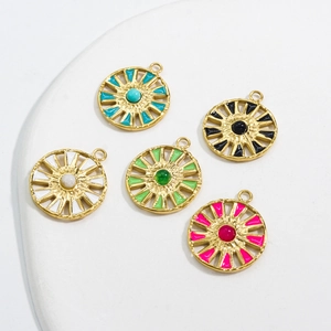 5-piece set of 14k gold plated stainless steel compass pendants with colorful natural stones