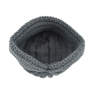 Gray chunky knit beanie for women in bohemian style showing interior weaving details