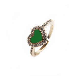 Anello a cuore placcato oro minimalista con smalto verde e dettagli in zirconi
