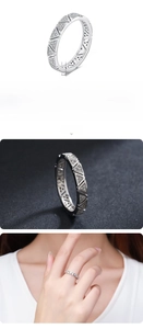 Detailed view of 3.5mm S925 sterling silver ring with geometric triangle pavé zircons