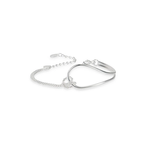 Minimalist 925 sterling silver knot bracelet with half cuff and chain design
