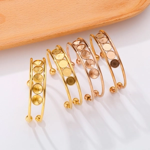 French style titanium steel open bangle with five bezel trays for DIY jewelry making