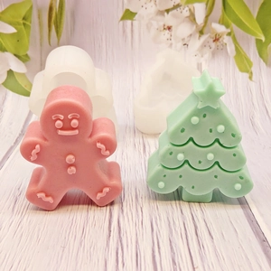 Christmas Gingerbread Man And Tree Silicone Mold For Candle Soap Making Chocolate Baking Plaster Aromatherapy Craft Tool