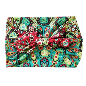 Bohemian paisley print wide yoga headband with elastic sweat-wicking multi-color cotton