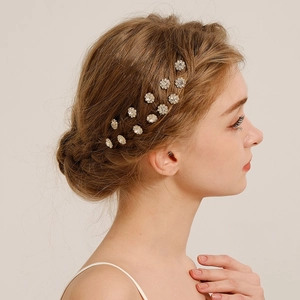 Pics à Cheveux en Forme de U Fleur Strass Alliage Cristal Tournesol Mariée Mariage Fête Décoration Accessoires de Cheveux Femmes