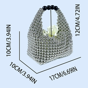 Silver beaded pillow handbag dimensions: 17x10x10 cm with 12 cm handle height