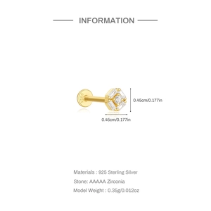 Detail view of 925 sterling silver stud earring with size and material specifications