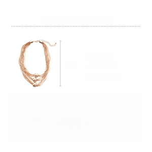 Detail showing dimensions of multilayer rose gold chain necklace with metallic spheres