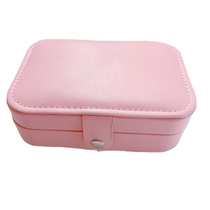 Pink faux leather double-layer jewelry storage box for rings and earrings