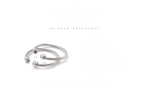 Detailed dimensions of 5mm wide twisted cable steel bracelet with zircon stone ends