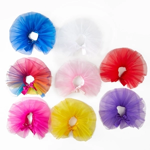 Colorful pet tutu skirts in eight colors including rainbow and pink on white background